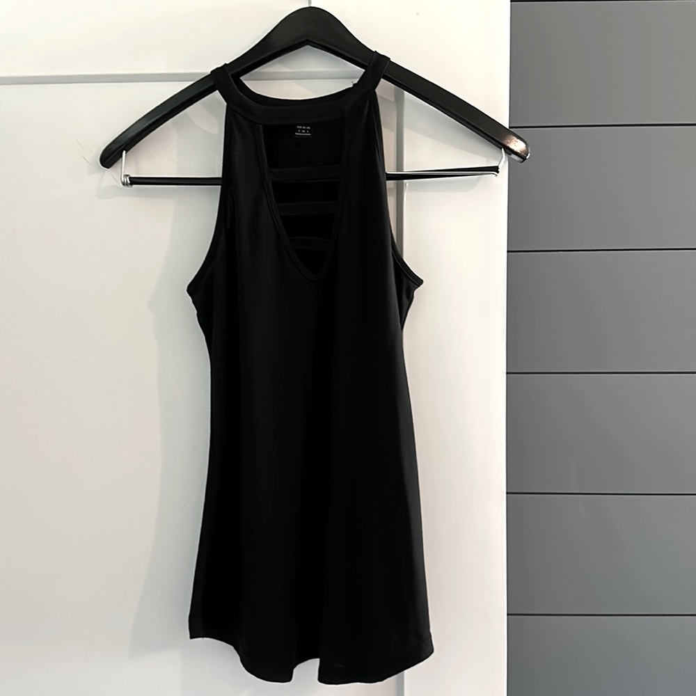 Shein high neck cutout black tank top.